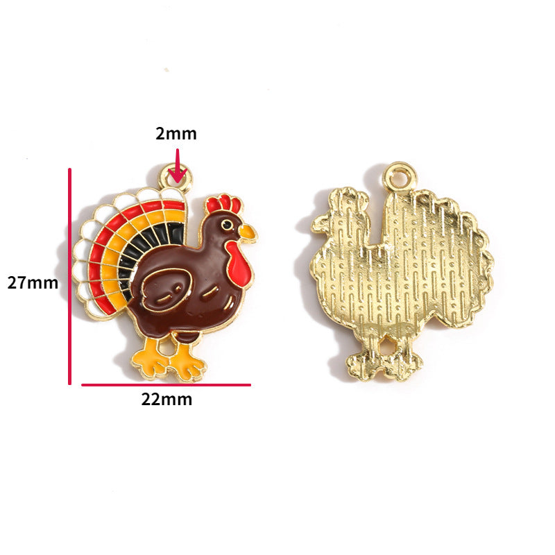 Thanksgiving Turkey Alloy Charms – Colorful Fall Holiday Enamel-Style Pendants for DIY Bracelets, Keychains & Jewelry Making