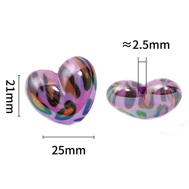 Leopard Print Acrylic Heart Beads