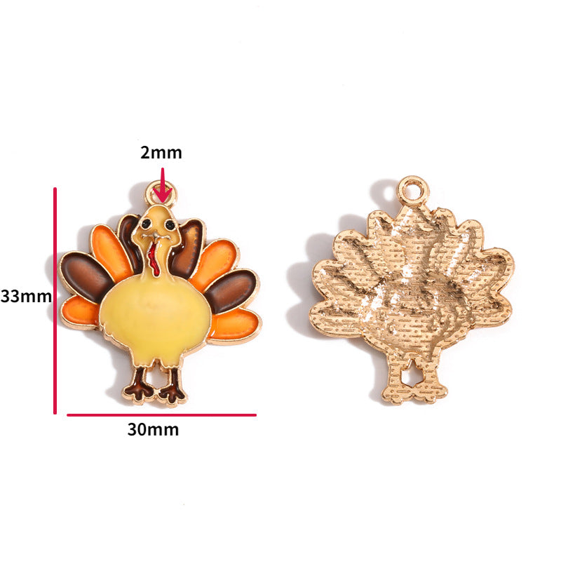 Thanksgiving Turkey Alloy Charms – Colorful Fall Holiday Enamel-Style Pendants for DIY Bracelets, Keychains & Jewelry Making