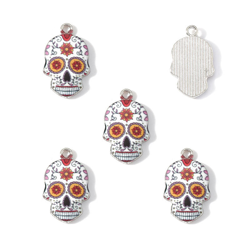 Colorful Enamel Skull Charms – Printed Alloy Skull Pendants for DIY Bracelets, Necklaces, Earrings & Jewelry Making