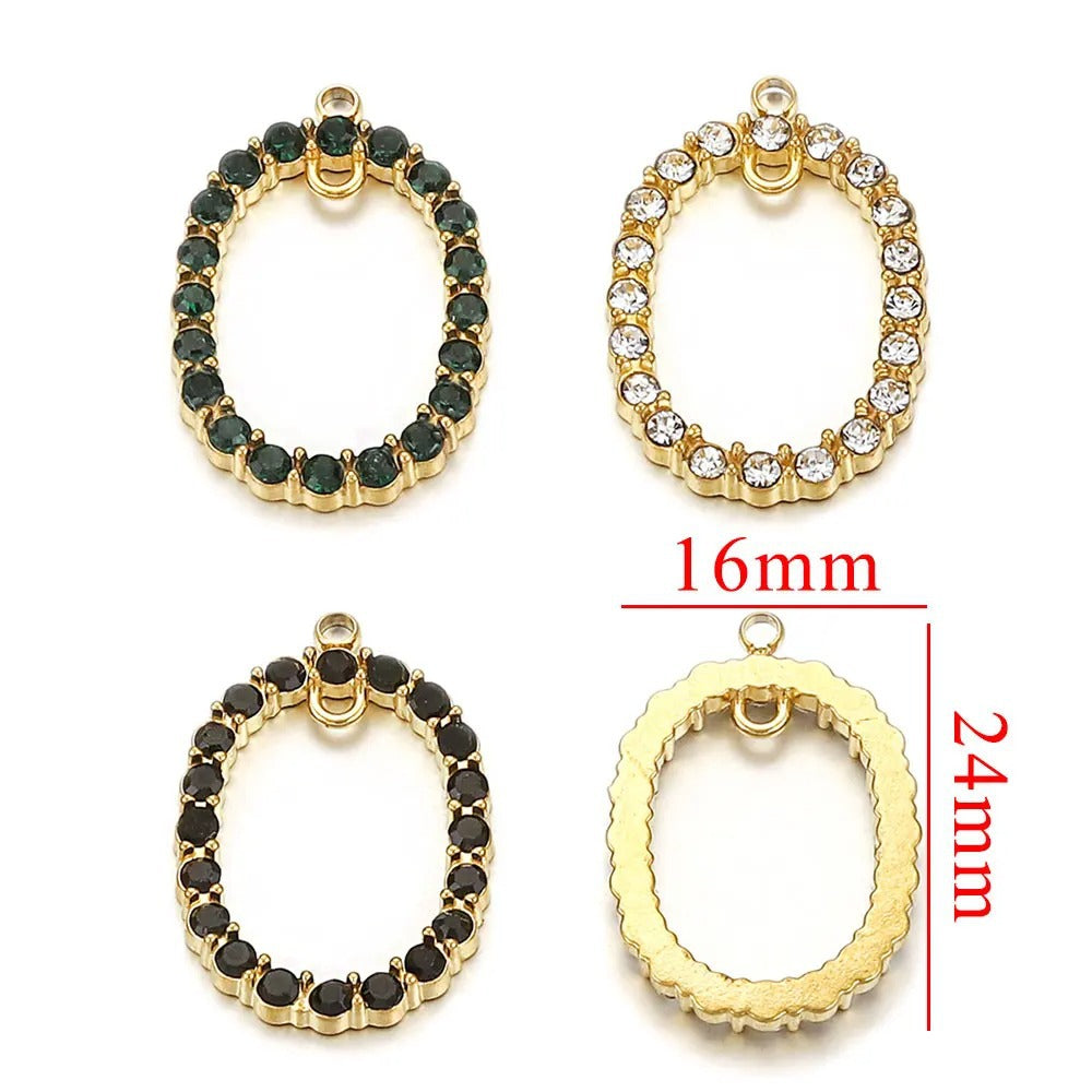 Crystal-Embellished Oval Stainless Steel Pendant 3pcs