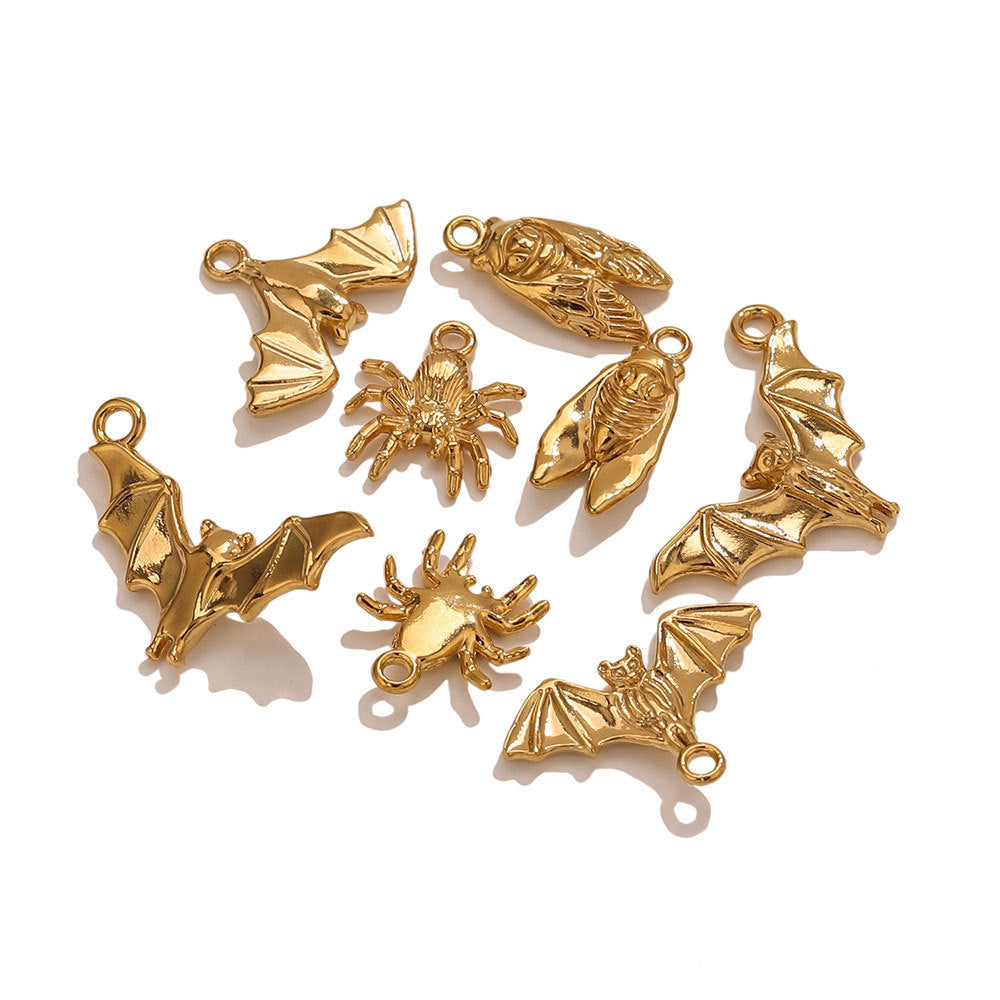 18K Gold-Plated Stainless Steel Animal Pendant Charms – Bat, Spider & Owl