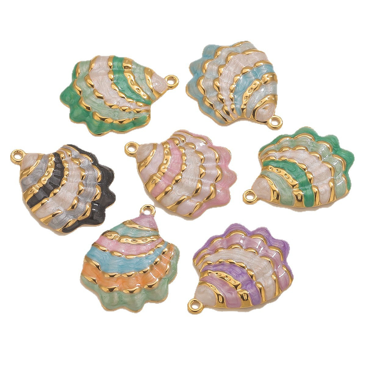18K Gold-Plated Stainless Steel Enamel Seashell Pendant Charm 2pcs