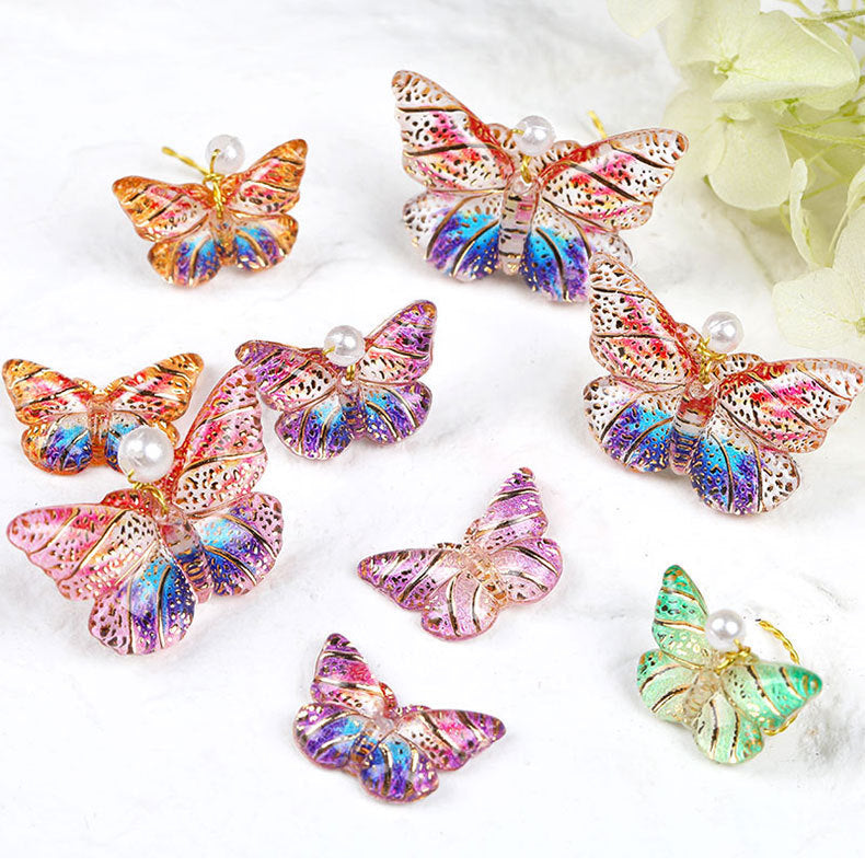 Colorful Acrylic Butterfly Beads – Gold Foil Butterfly Charms with Holes for DIY Jewelry, Hair Clips, Floral Arrangements & Crafts