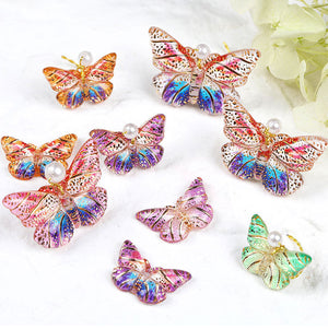 Colorful Acrylic Butterfly Beads – Gold Foil Butterfly Charms with Holes for DIY Jewelry, Hair Clips, Floral Arrangements & Crafts