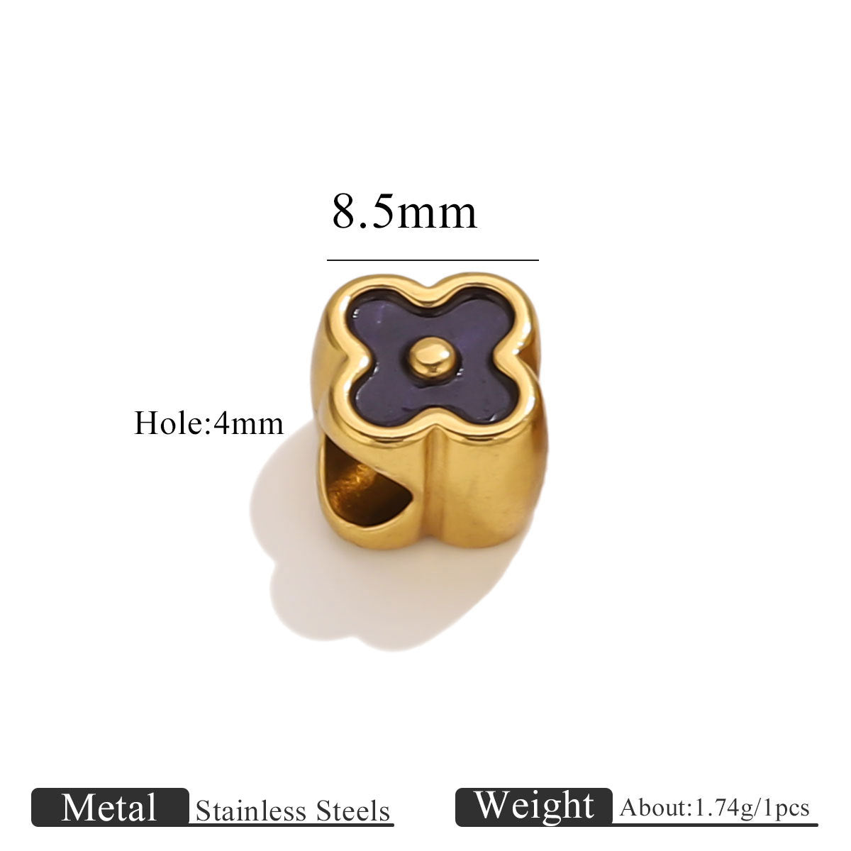 18K Gold-Plated Stainless Steel Four-Leaf Clover Large-Hole Spacer Beads 5pcs
