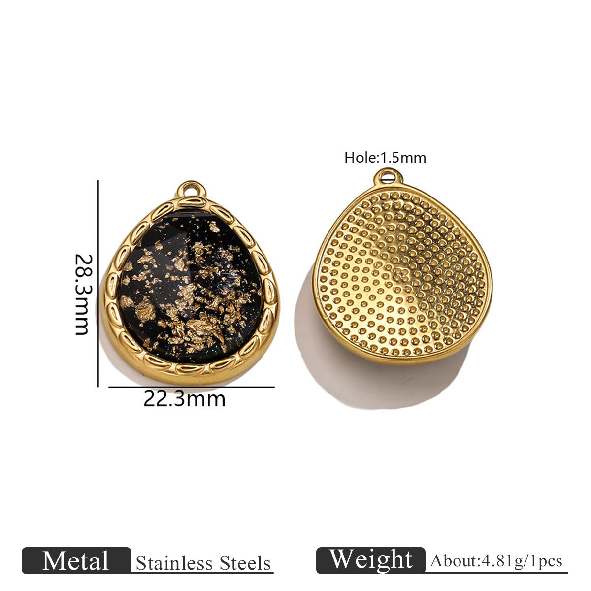 Vintage Black and Gold Foil Stainless Steel Pendant Charms – Butterfly, Star & Heart