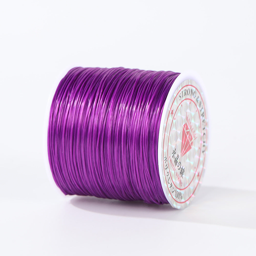 Vibrant purple 0.8mm flat elastic beading cord spool shown at an angle, printed label visible, white background
