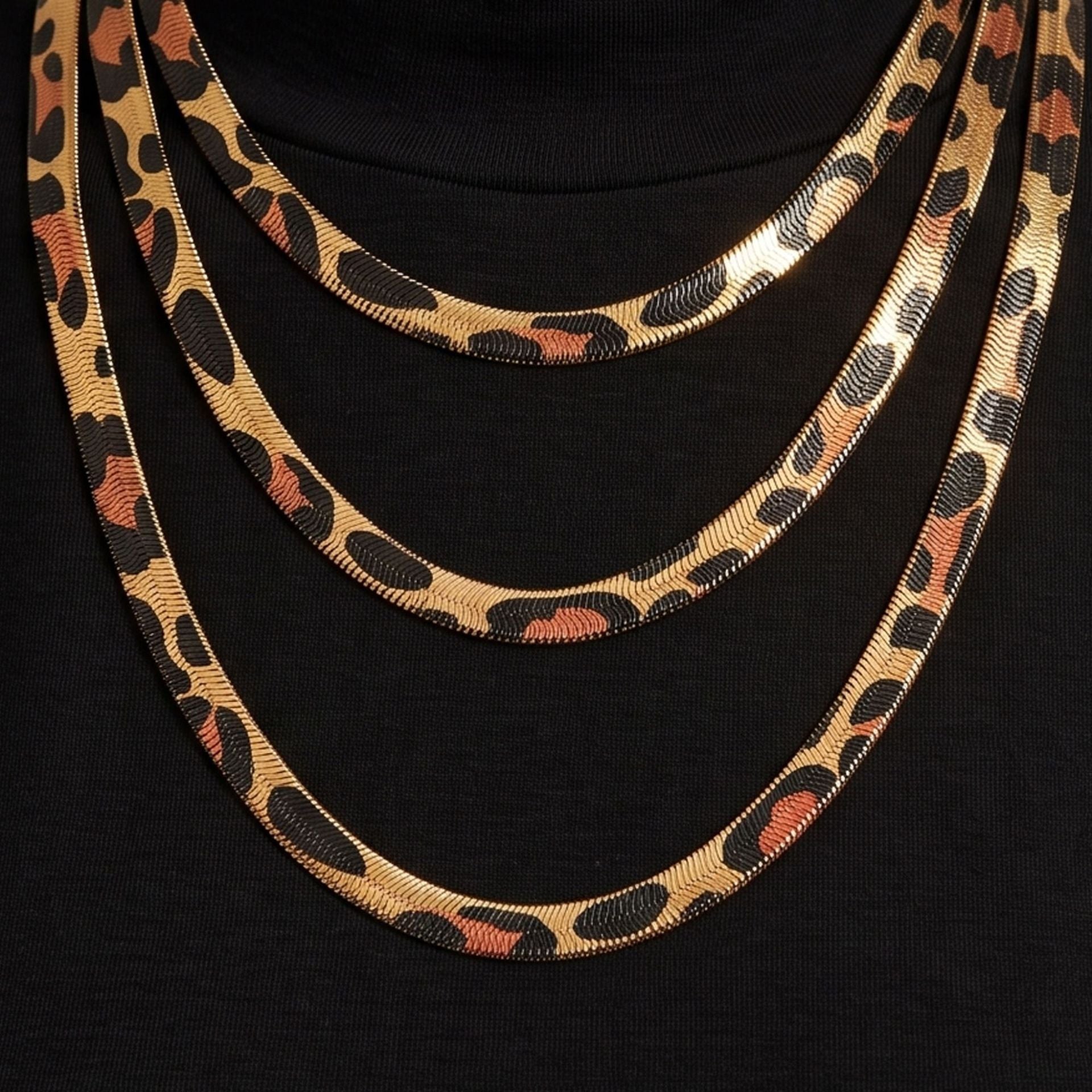 Leopard Print Stainless Steel Herringbone Bracelet or Necklace