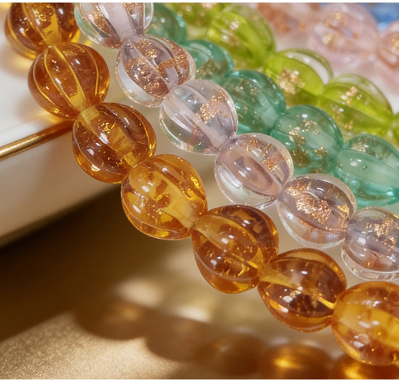 Translucent lantern glass bead bracelets with gold flakes in assorted colors