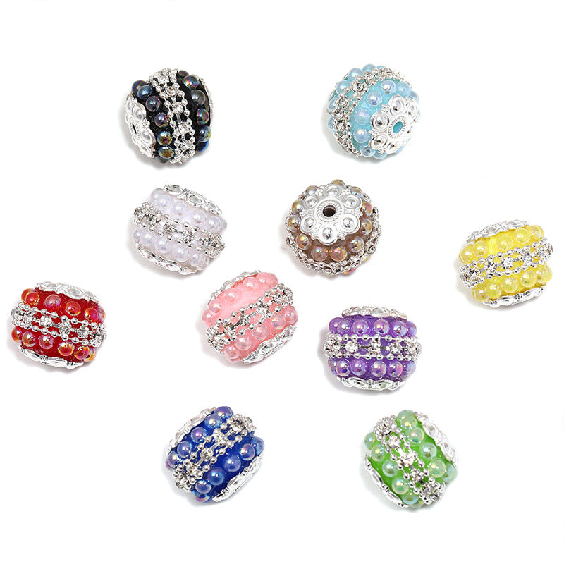 Pearl Rhinestone Ball Beads – Decorative Straight-Hole Pearl & Crystal-Style Beads for DIY Keychains, Phone Charms & Beadable Pens