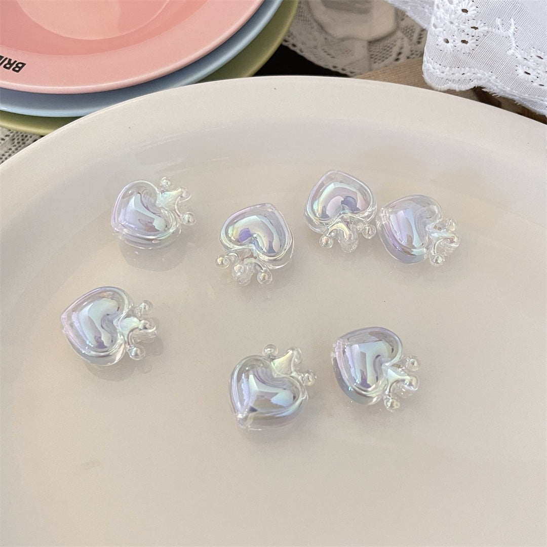 Transparent Acrylic Crown & Heart Beads – Colorful Vertical-Hole Beads for DIY Bracelets, Phone Charms, Keychains & Jewelry Making