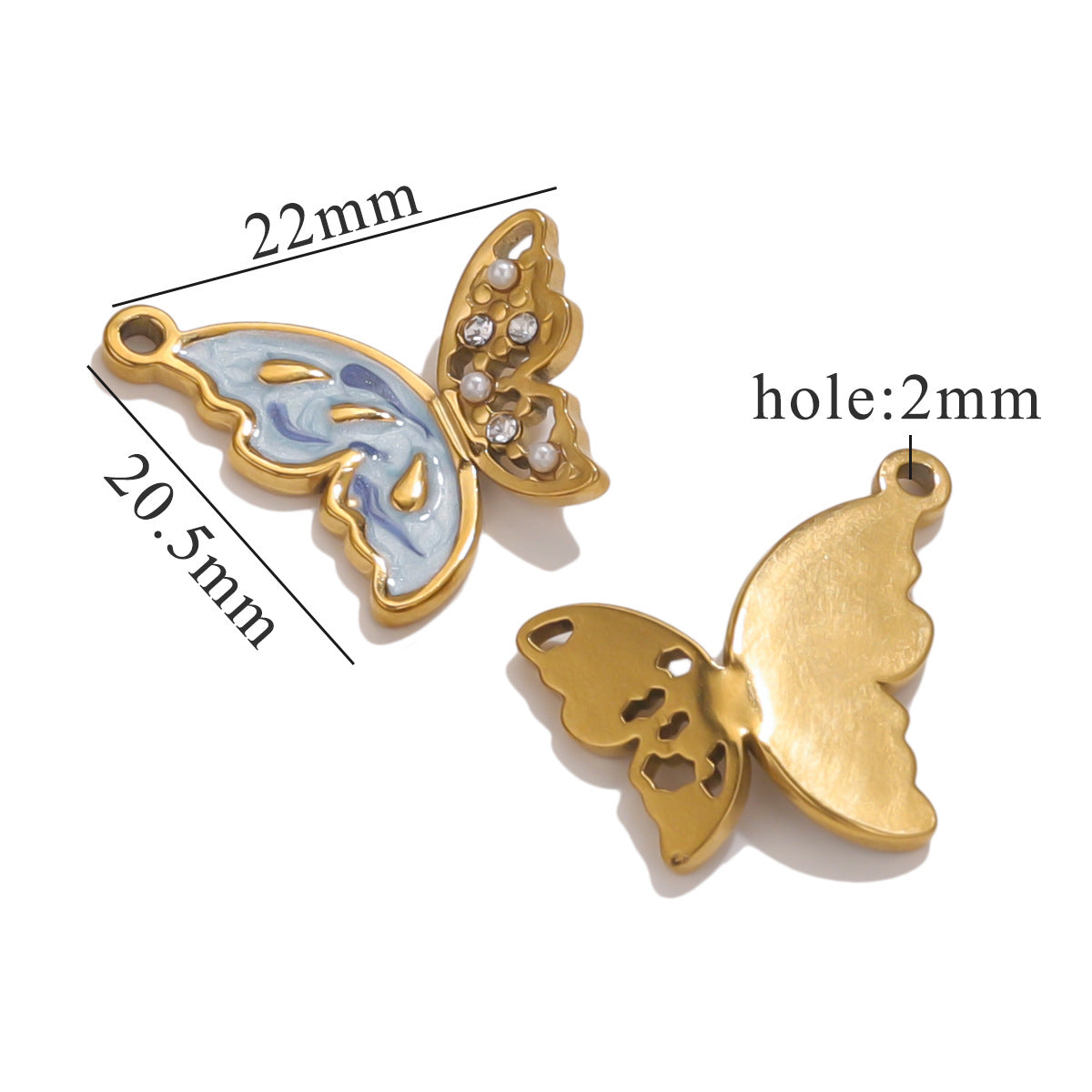 Vintage Patterned Stainless Steel Butterfly Pendant Charm 2pcs