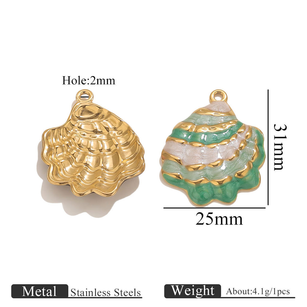 18K Gold-Plated Stainless Steel Enamel Seashell Pendant Charm 2pcs