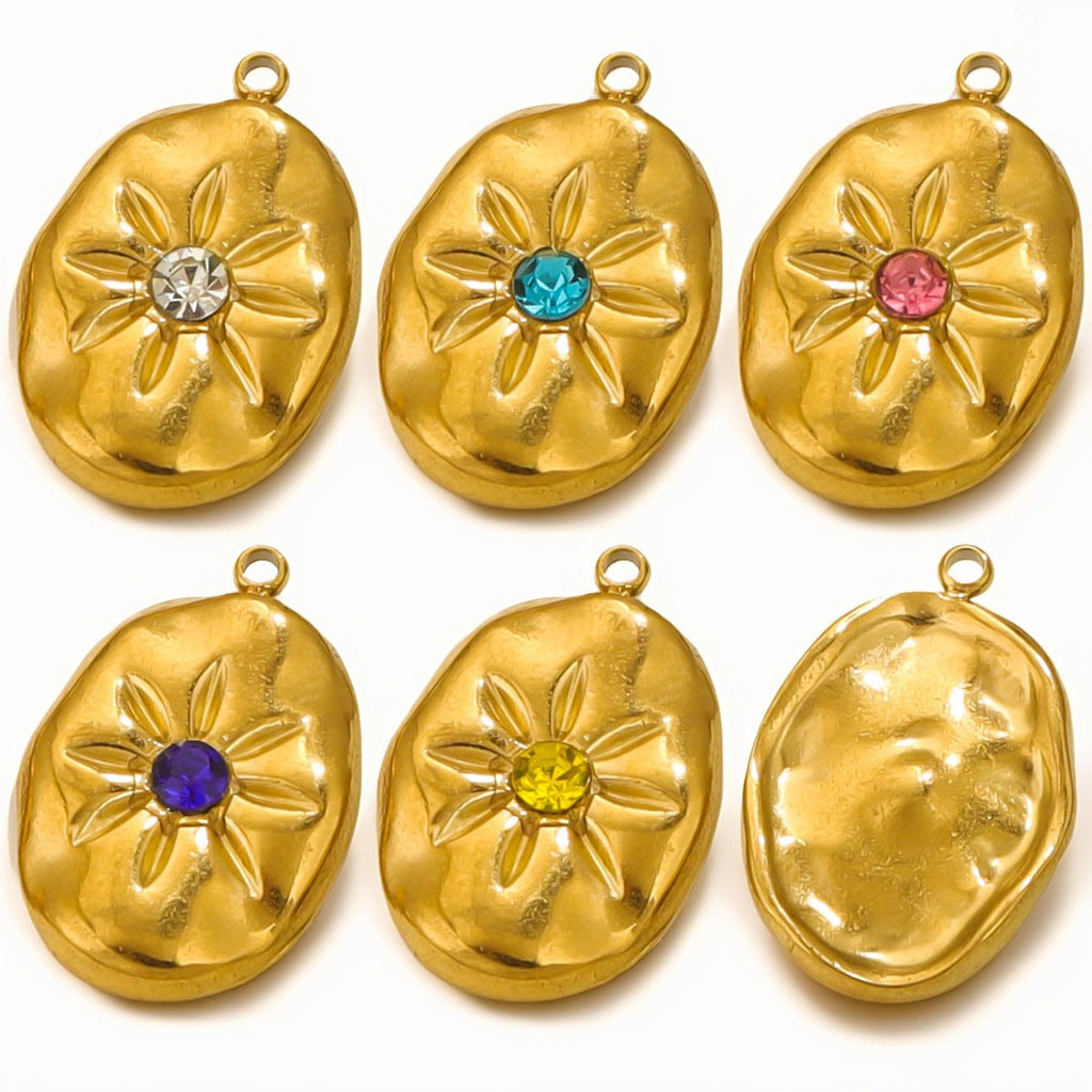 Gold-Plated Stainless Steel Crystal Sun, Star and Moon Pendant Charms 3pcs