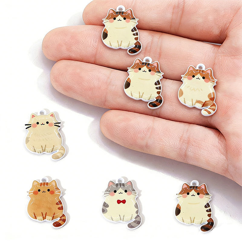 Cute Painted Cat Charms – Colorful Cartoon Cat Pendants for DIY Bracelets, Necklaces, Earrings & Hair Accessories