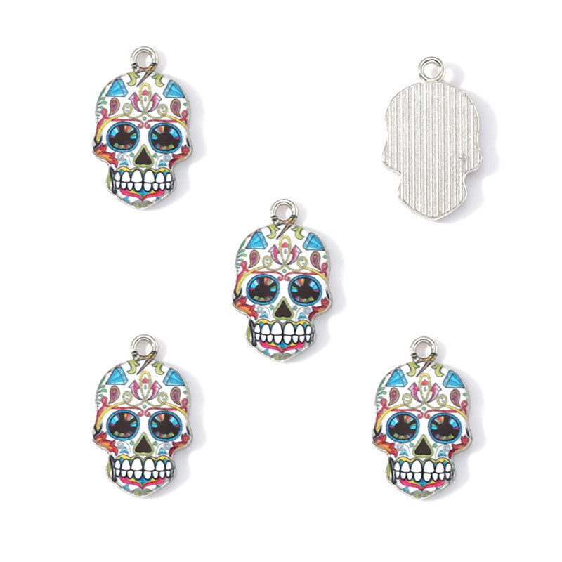 Colorful Enamel Skull Charms – Printed Alloy Skull Pendants for DIY Bracelets, Necklaces, Earrings & Jewelry Making
