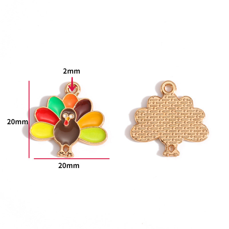 Thanksgiving Turkey Alloy Charms – Colorful Fall Holiday Enamel-Style Pendants for DIY Bracelets, Keychains & Jewelry Making