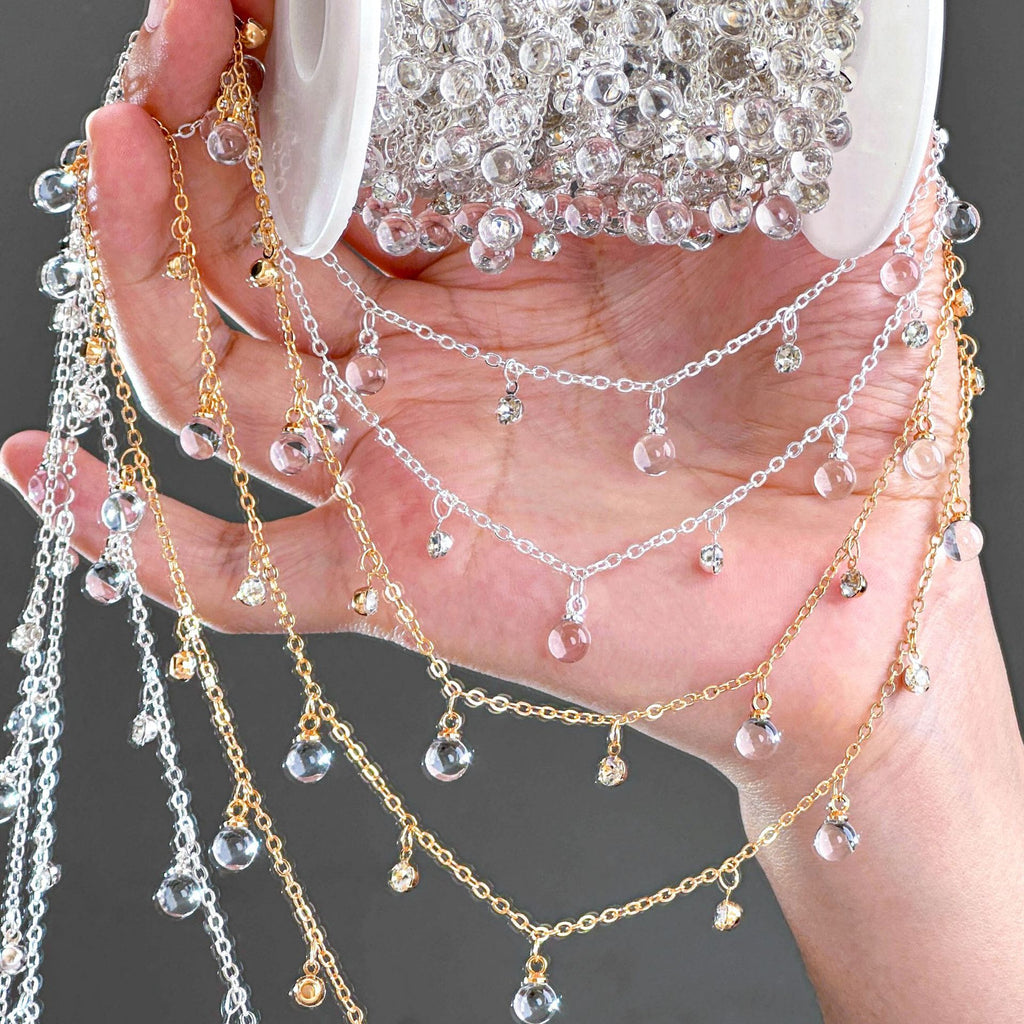 White Glass Beaded Fringe Decorative Chain – 10 Meters