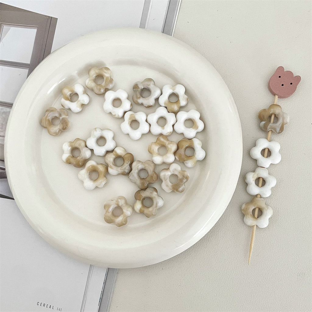 Two-Tone Macaron Acrylic Flower Beads – Hollow Five-Petal Glazed-Style Beads for DIY Phone Charms, Bracelets & Jewelry Making