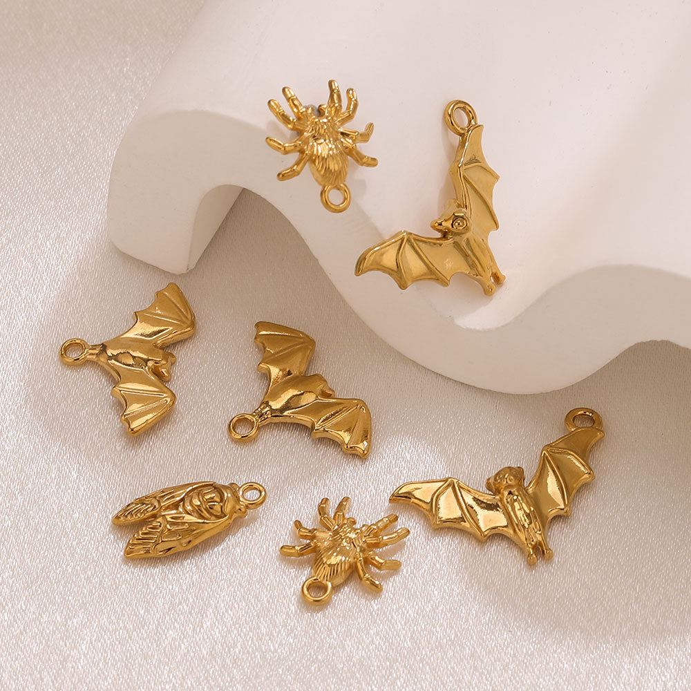 18K Gold-Plated Stainless Steel Animal Pendant Charms – Bat, Spider & Owl
