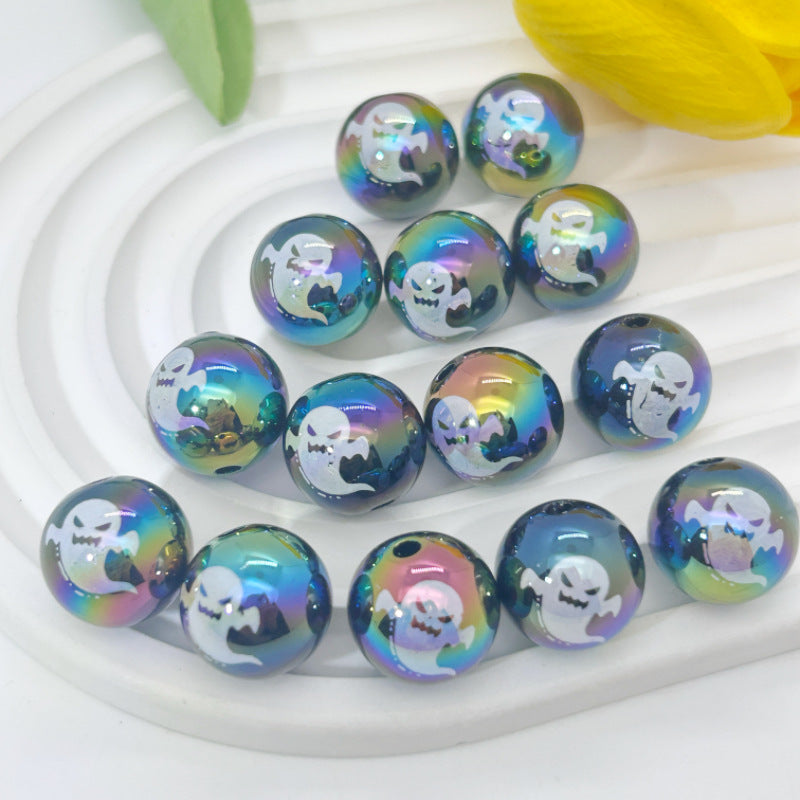 Halloween Ghost and Pumpkin UV-Plated Round Beads