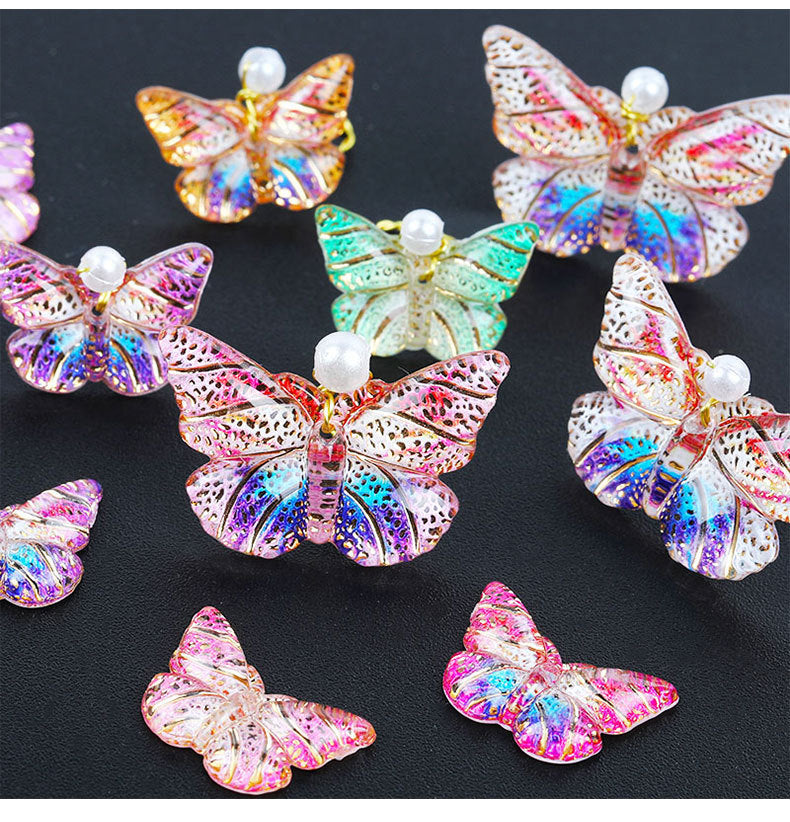Colorful Acrylic Butterfly Beads – Gold Foil Butterfly Charms with Holes for DIY Jewelry, Hair Clips, Floral Arrangements & Crafts