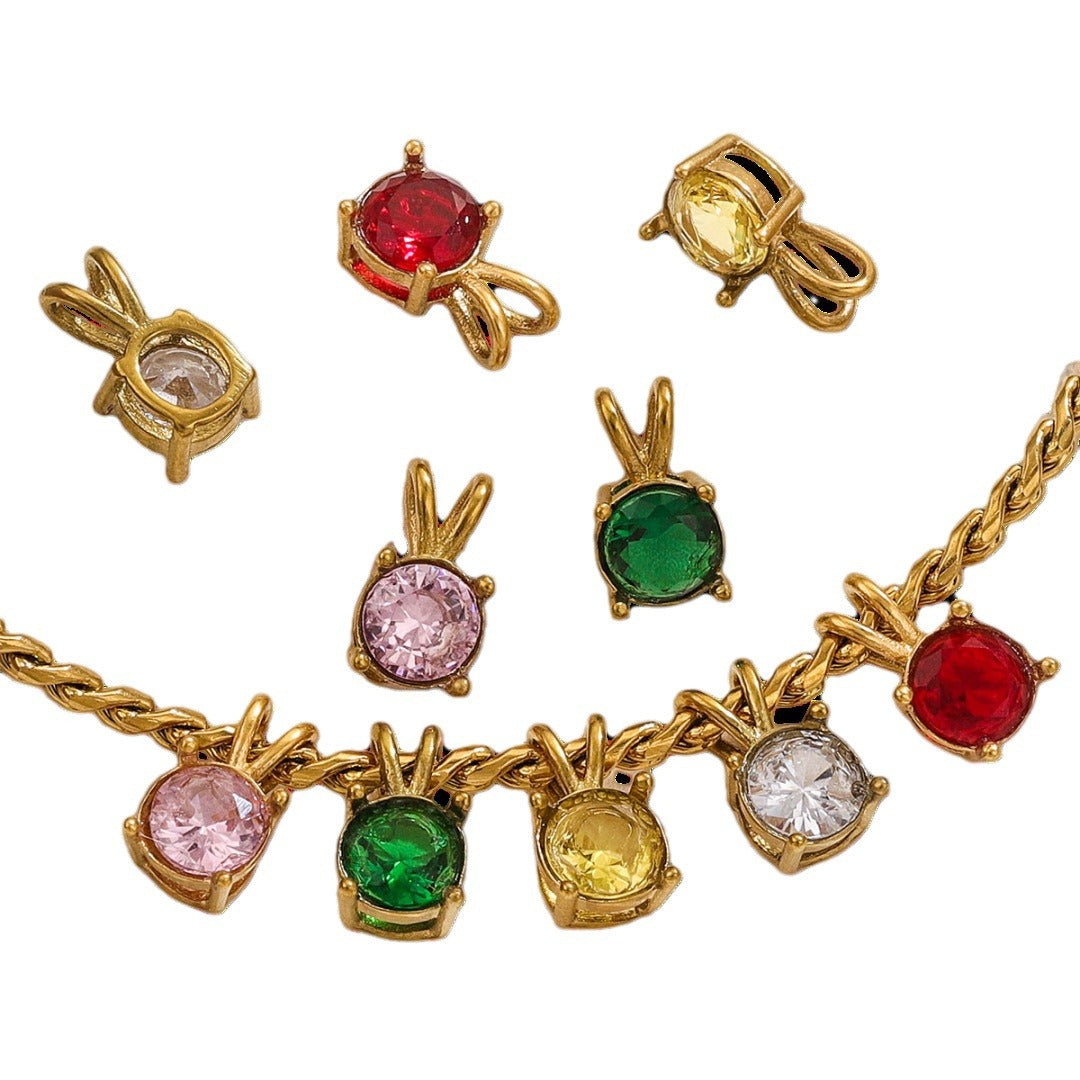 18K Gold-Plated Stainless Steel Round Birthstone Crystal Pendant Charms