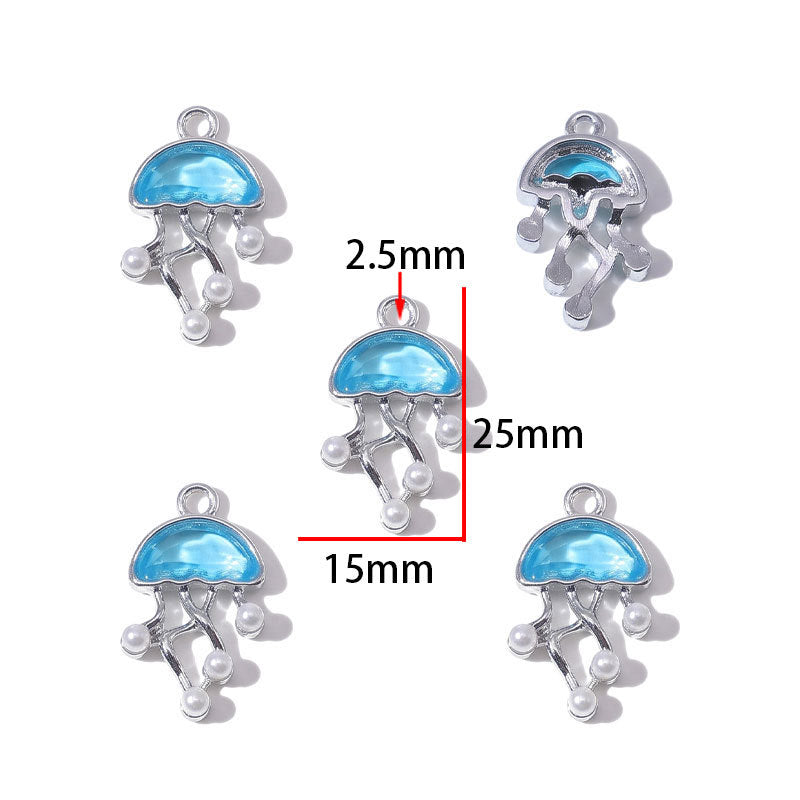 Blue Glass Inlay Jellyfish Charms – Ocean-Inspired Alloy Jellyfish Pendants for DIY Bracelets, Necklaces & Jewelry Making