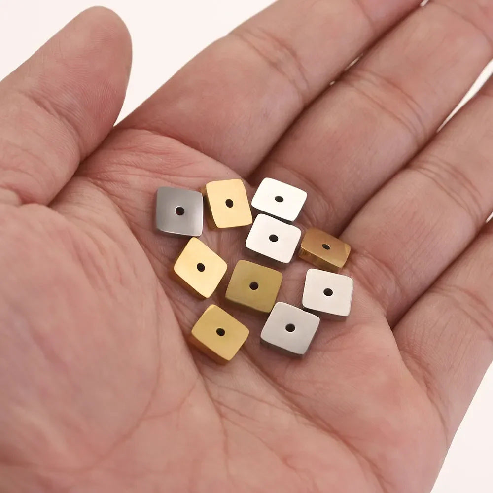 Polished Faceted Stainless Steel Square Spacer Beads for DIY Jewelry 10pcs