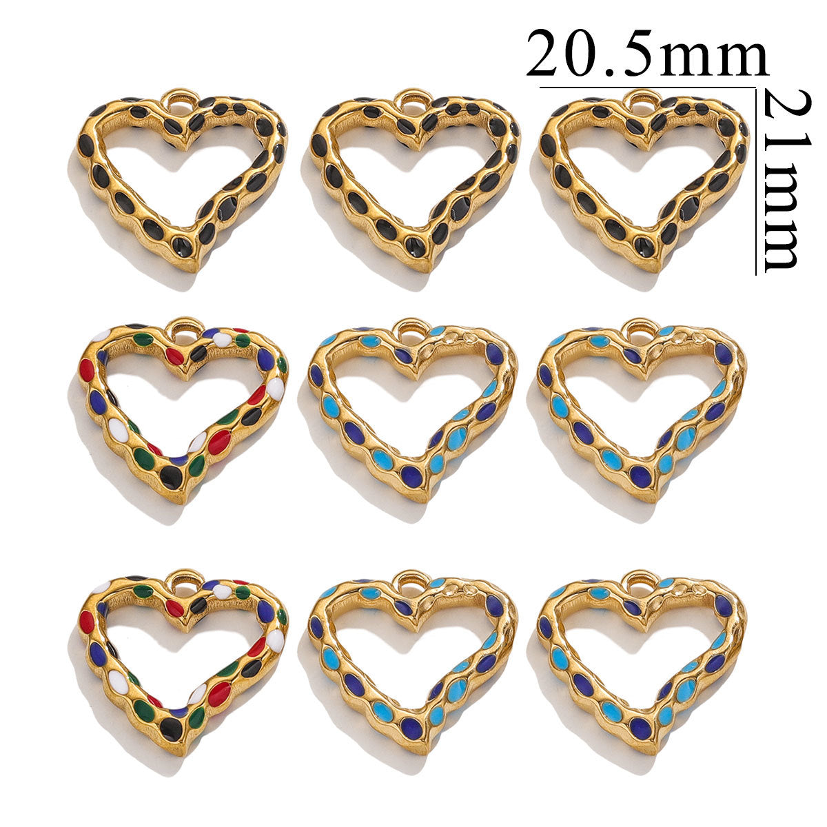 Stainless Steel Spotted Enamel Heart Pendant Charms 5pcs