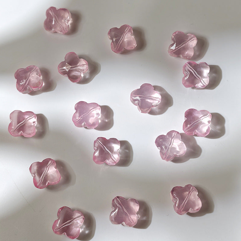 Pink translucent 10x13mm glazed crystal glass four-leaf clover beads