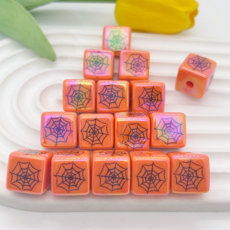 Halloween Ghost and Pumpkin UV-Plated Round Beads