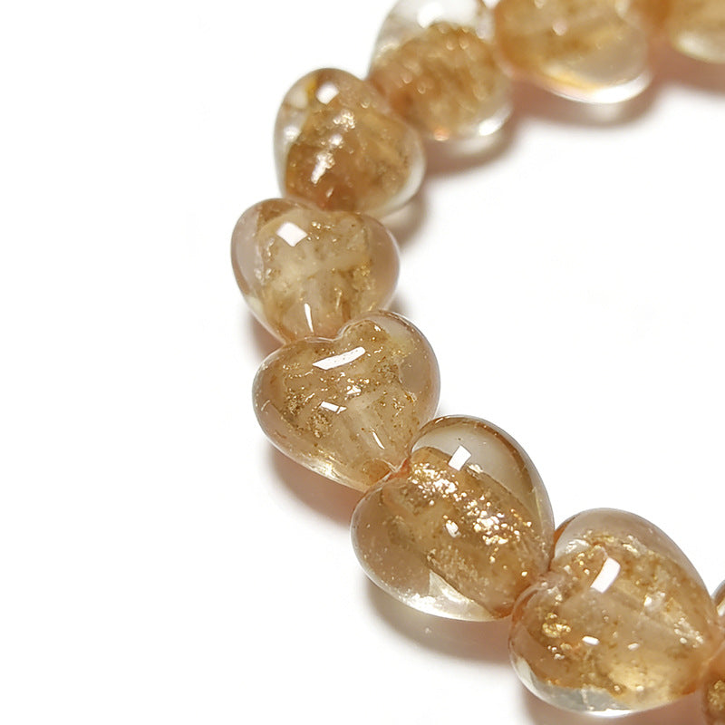 Gold Sand Heart Glazed Beads