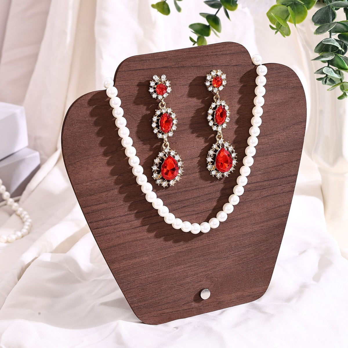 Vintage Walnut-Color Jewelry Display Stand – Wooden-Style Earring, Necklace, Pendant & Bracelet Organizer for Craft Fairs & Boutique Displays