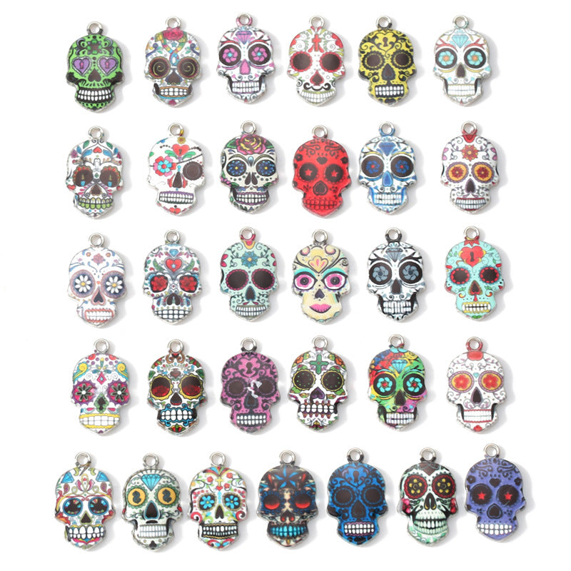 Colorful Enamel Skull Charms – Printed Alloy Skull Pendants for DIY Bracelets, Necklaces, Earrings & Jewelry Making