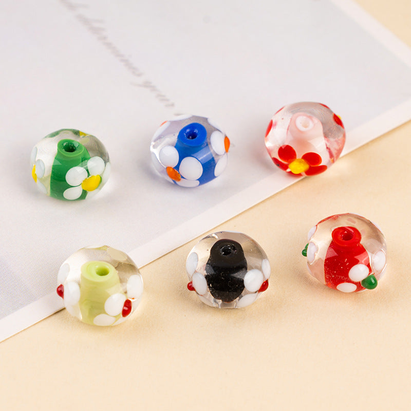 Daisy Flower Wheel Lampwork Glass Beads
