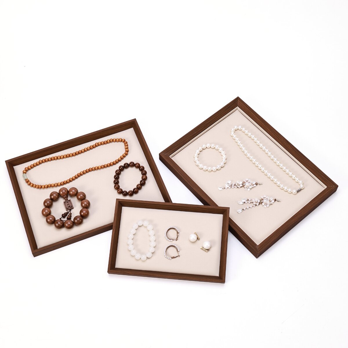 Black Walnut-Pattern Wooden Display Tray – Multi-Purpose Jewelry, Watch & Eyeglasses Organizer for Boutique Counters, Craft Fairs & Gift Displays