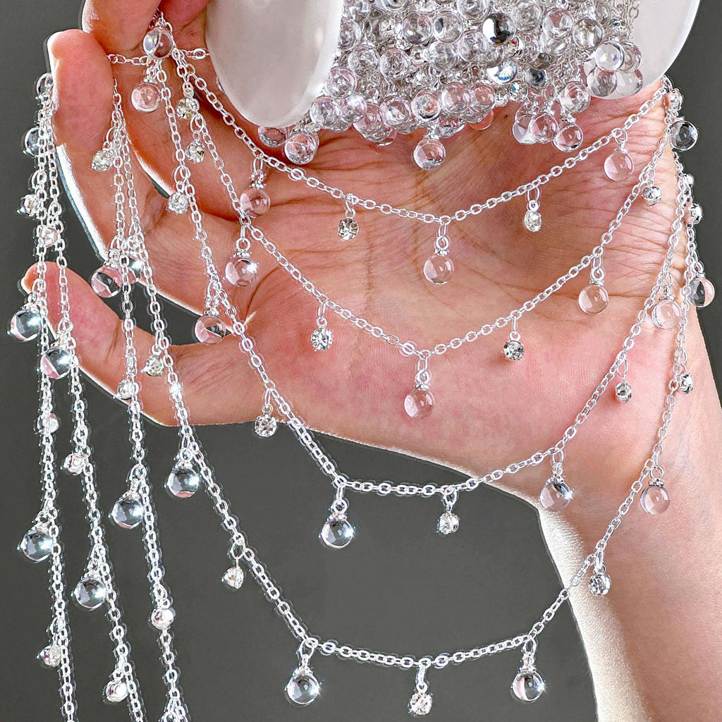 White Glass Beaded Fringe Decorative Chain – 10 Meters