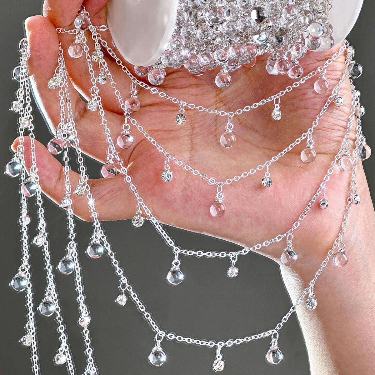 White Glass Beaded Fringe Decorative Chain – 10 Meters