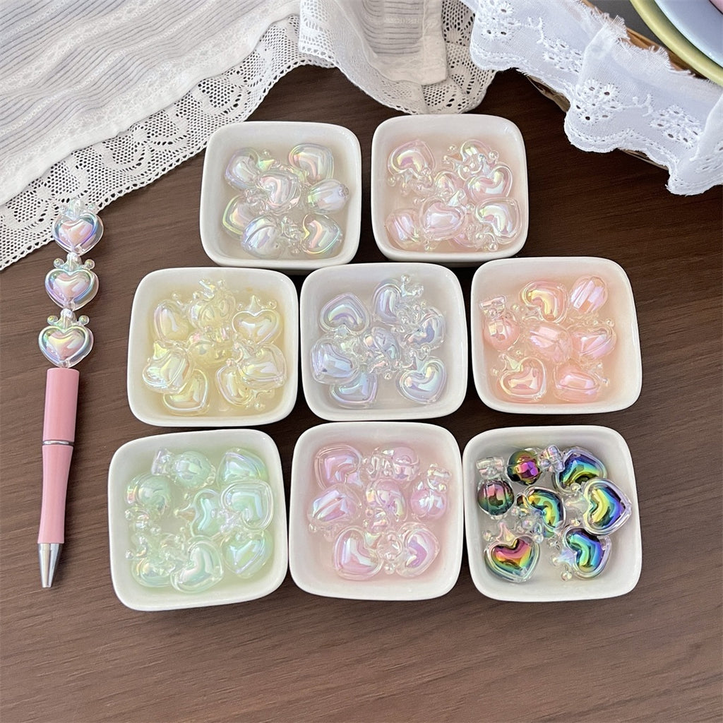 Transparent Acrylic Crown & Heart Beads – Colorful Vertical-Hole Beads for DIY Bracelets, Phone Charms, Keychains & Jewelry Making