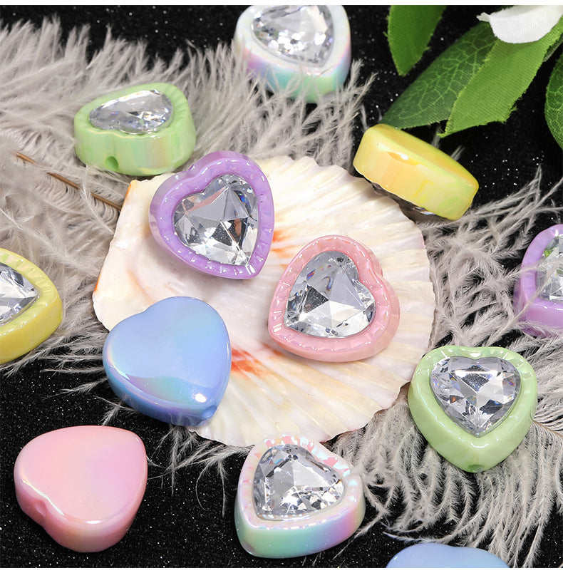 UV Electroplated Heart Beads – Shiny Rhinestone-Style Heart Beads with Vertical Holes for DIY Phone Charms, Beadable Pens & Jewelry Making