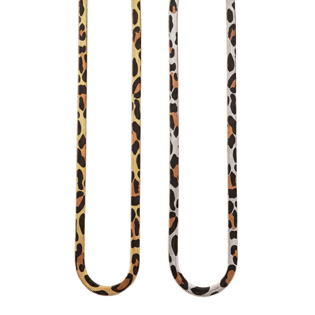 Leopard Print Stainless Steel Herringbone Bracelet or Necklace