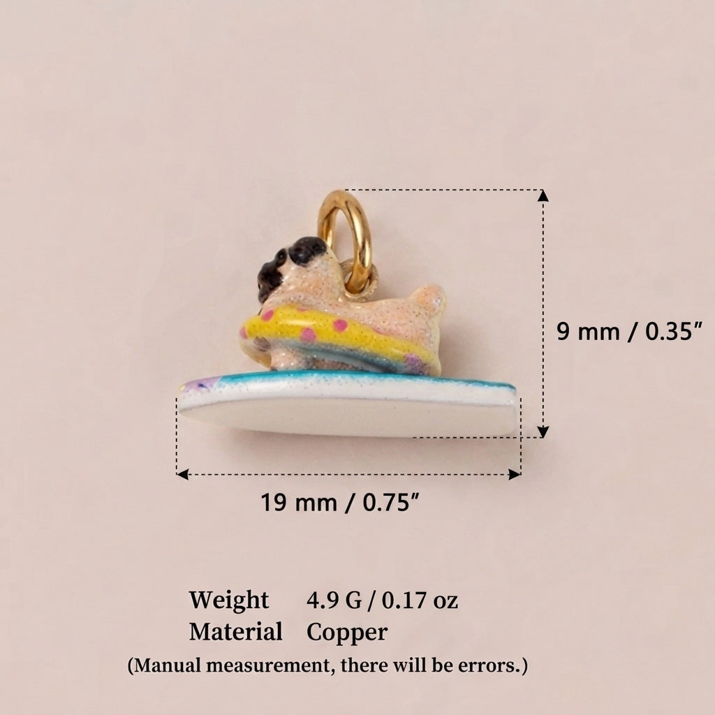 18K Gold-Plated Seaside Surfing Dog Pendant Charms