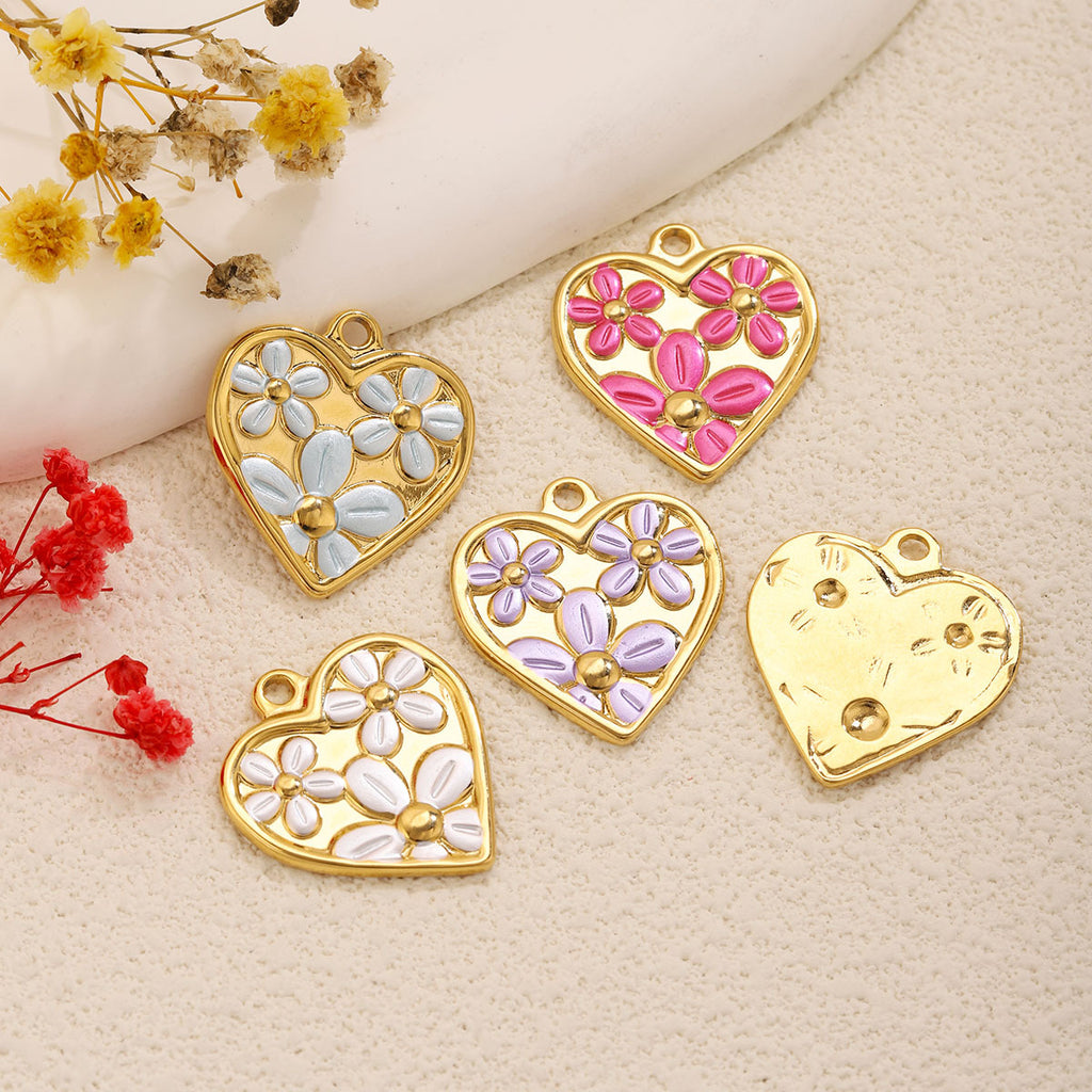 Enamel Heart Flower Charms