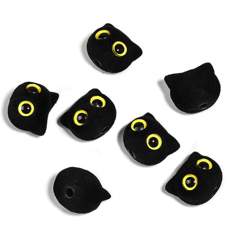Flocked Big-Eyed Cat Head Beads