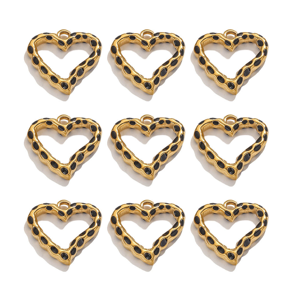 Stainless Steel Spotted Enamel Heart Pendant Charms 5pcs