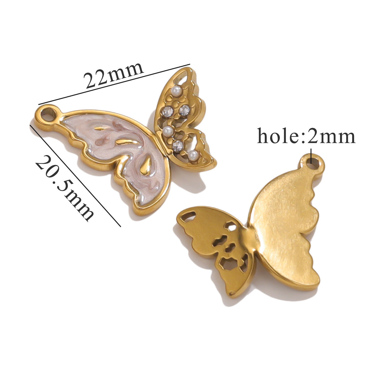 Vintage Patterned Stainless Steel Butterfly Pendant Charm 2pcs