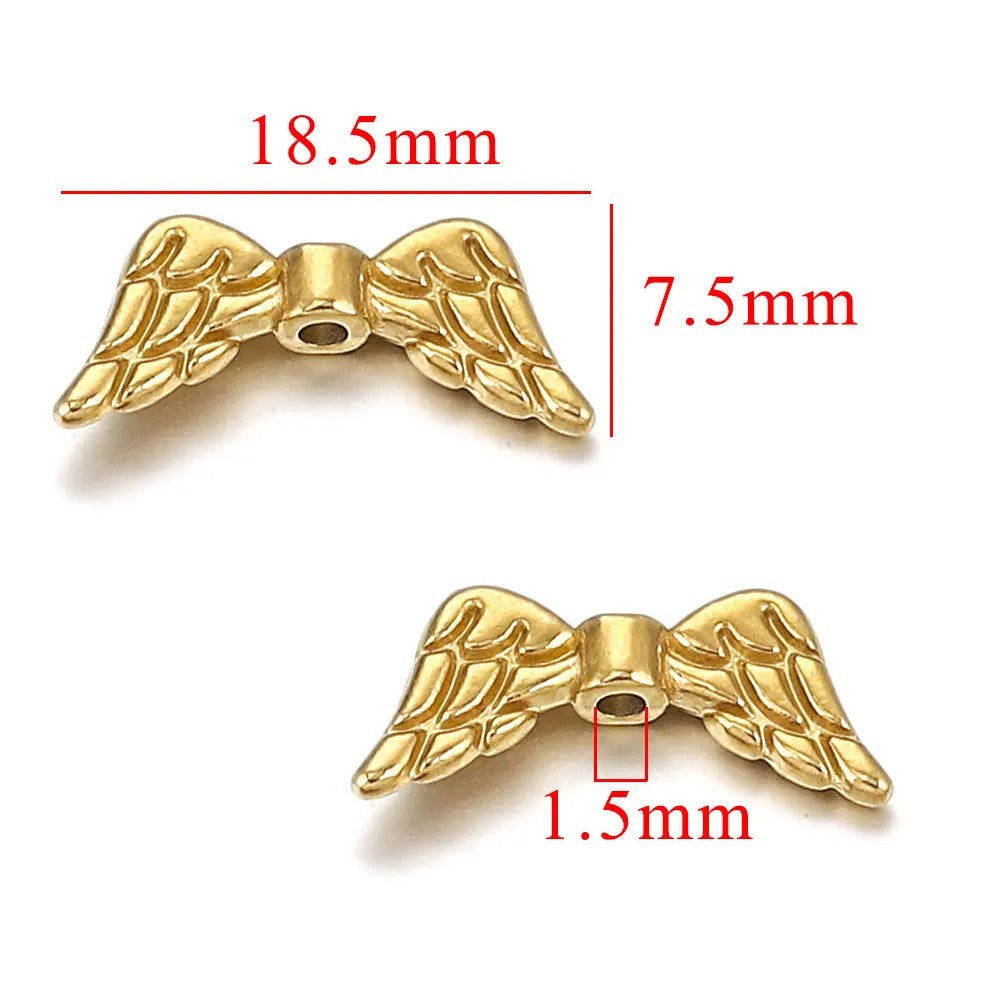 Vintage Gold-Plated Stainless Steel Angel Wing Connector Beads 5pcs