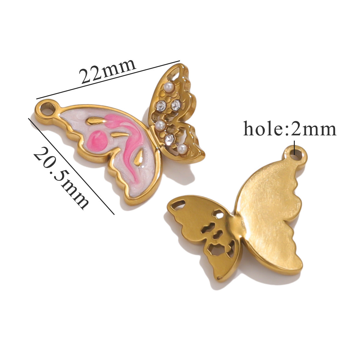 Vintage Patterned Stainless Steel Butterfly Pendant Charm 2pcs
